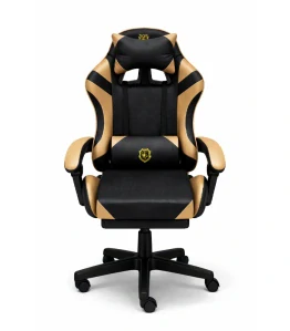 Moderní ergonomické herní křeslo černo-zlaté s podnožkou