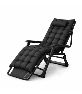 Zahradní skládací lehátko 155 cm gravitační komfortní zahradní relaxační křeslo černé