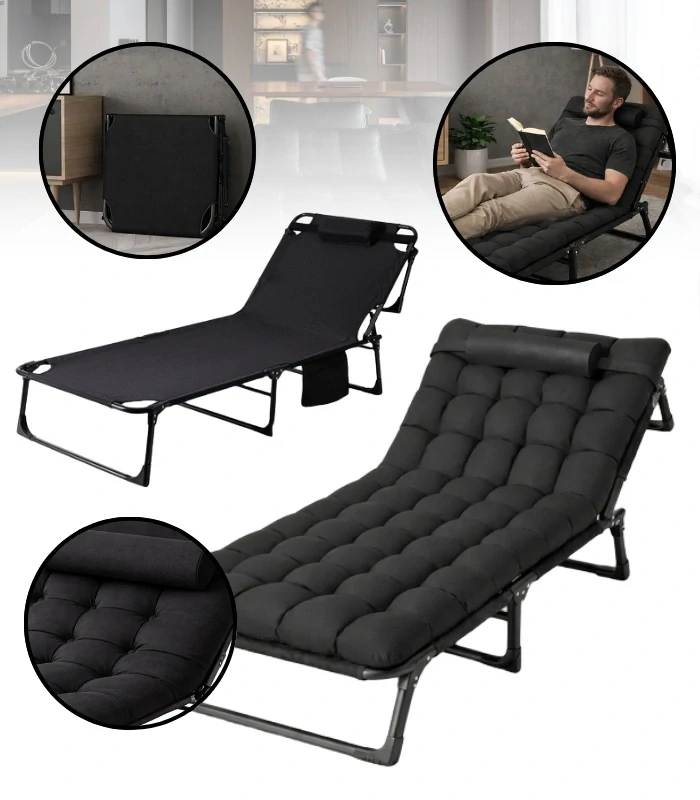 Zahradní skládací lehátko s matrací 180 cm černé