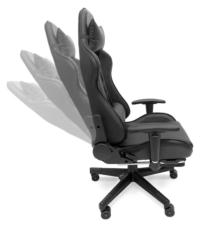 Prošívané kancelářeské křeslo masážní- herní židle s opěrkou na nohy černá