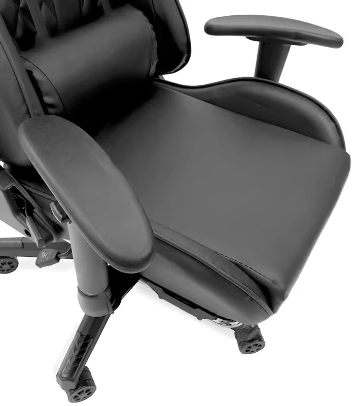 Prošívané kancelářeské křeslo masážní- herní židle s opěrkou na nohy černá