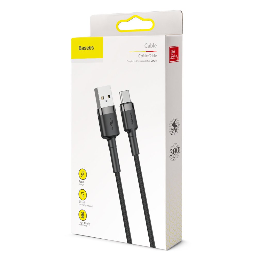 Kabel nylonový Baseus USB / USB-C QC3.0 2A 3M černý CATKLF-UG1