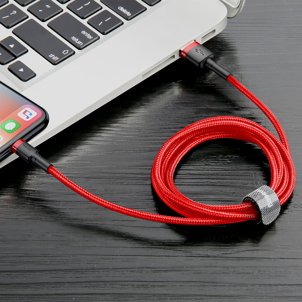 Kabel USB Baseus odolný nylonový kabel iPhone QC3.0 1.5A 2m červený CALKLF-C09