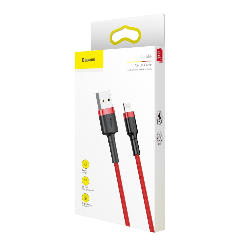 Kabel USB Baseus odolný nylonový kabel iPhone QC3.0 1.5A 2m červený CALKLF-C09