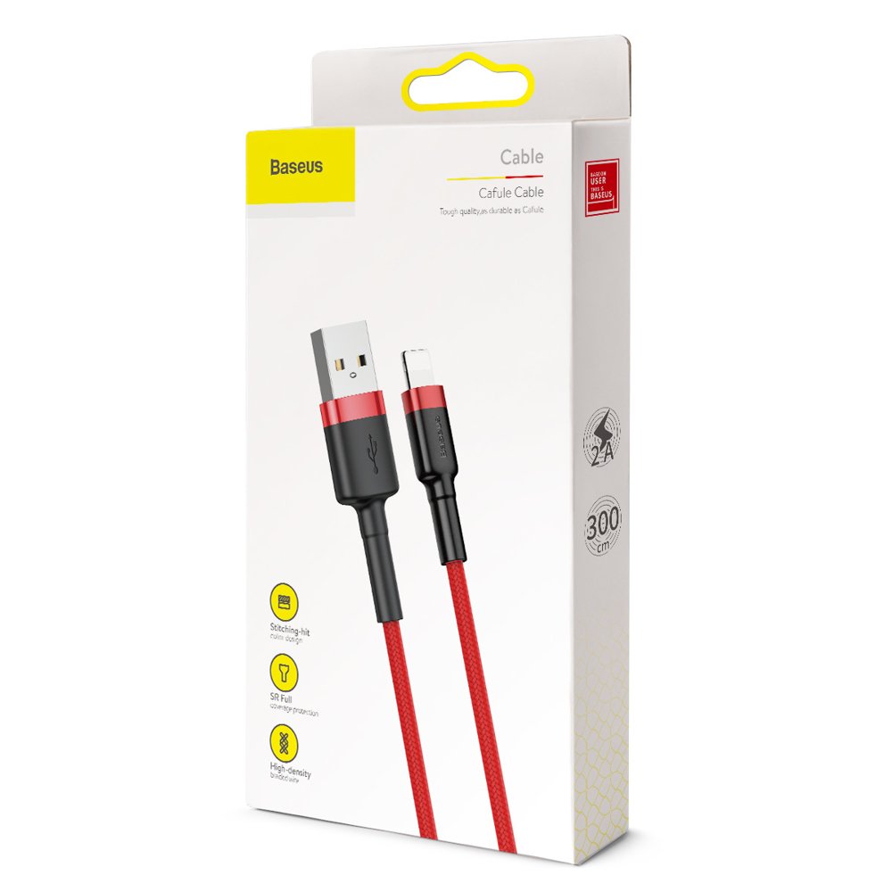 Nylonový kabel Baseus USB - lightning QC3.0 2A 3M červený Calklf-R09