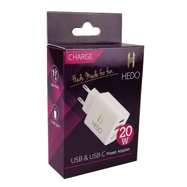 Hedo nabíjecí adaptér USB PD + QC 3.0 20W- bílý síťová nebíječka