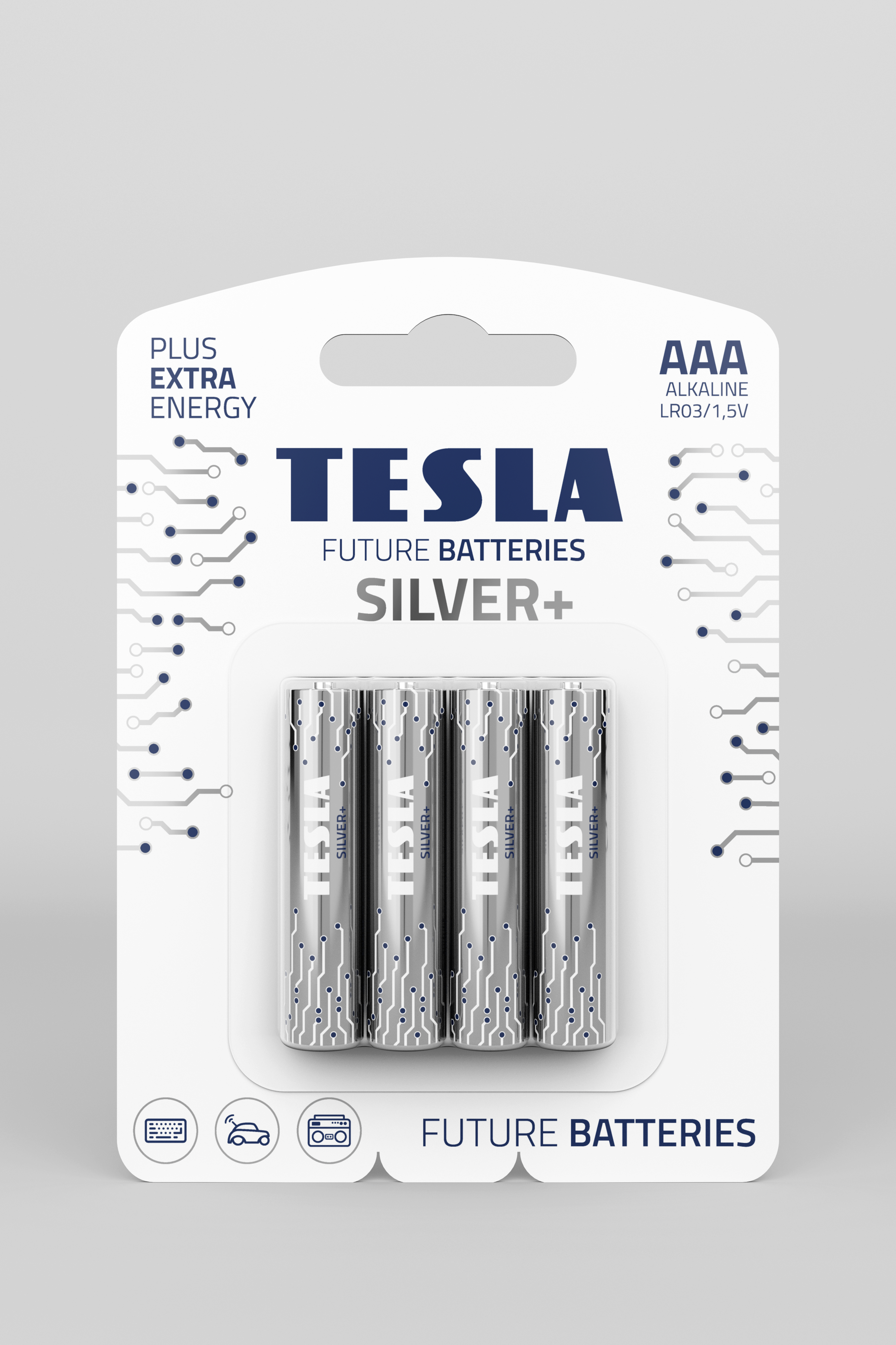 Alkalické baterie Tesla AAA/LR03/1,5V 4kusy Silver+