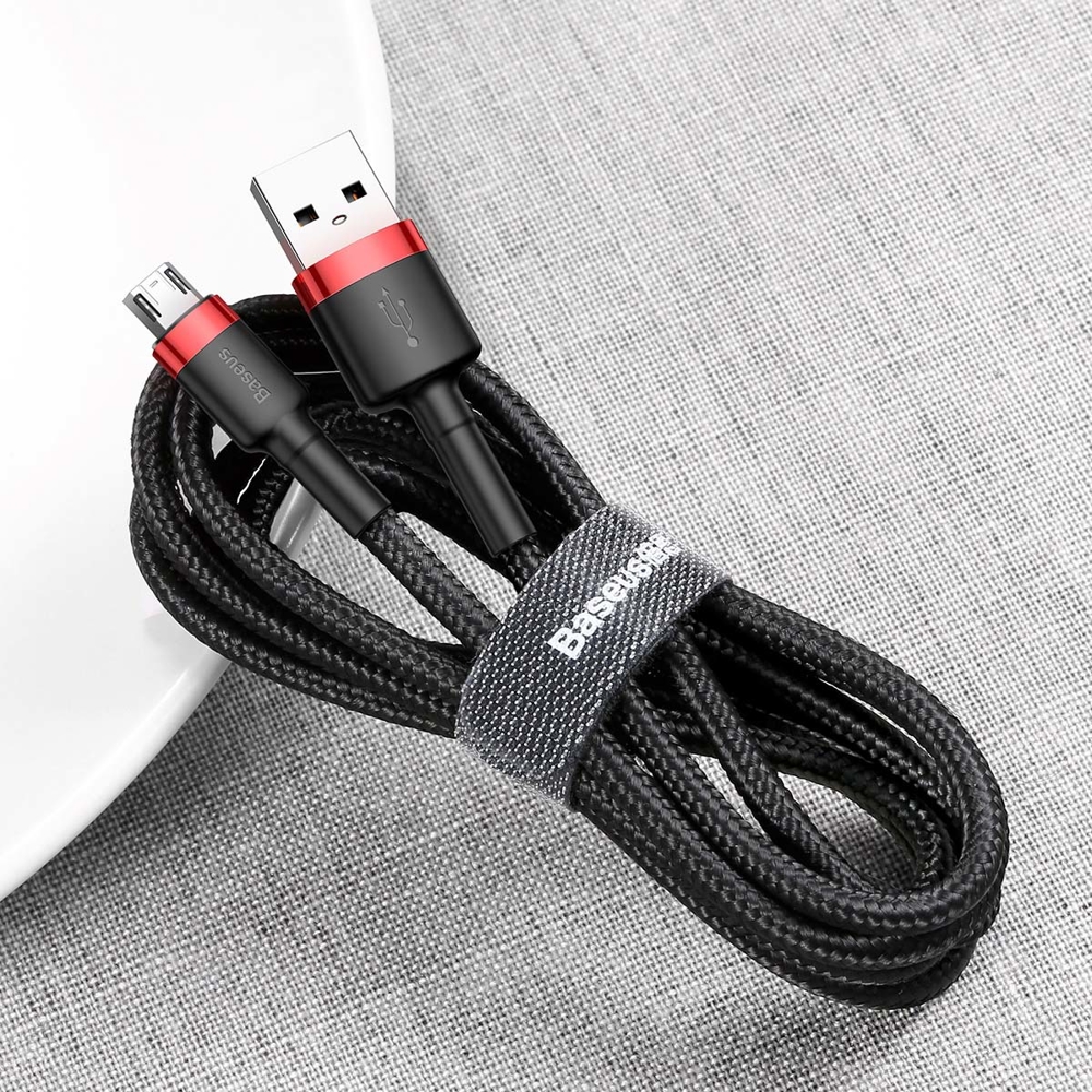 Baseus odolný nylonový USB kabel Cafule Cable Durable Nylon Braided Wire USB / micro USB QC3.0 1.5A 2M černo-červený (CAMKLF-C91)