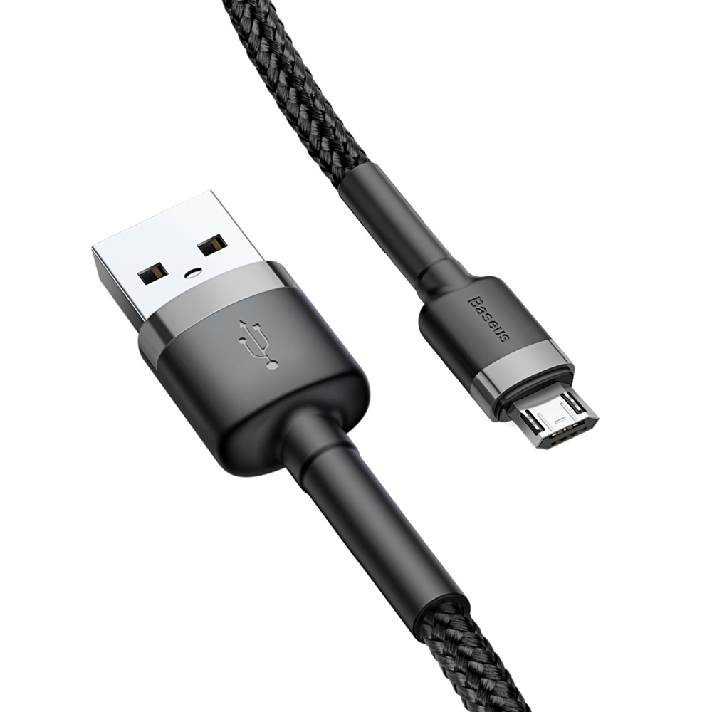 Baseus odolný nylonový kabel USB Cafule Cable Durable Nylon Braided Wire USB / micro USB QC3.0 2.4A 1M černo-šedý (CAMKLF-BG1)