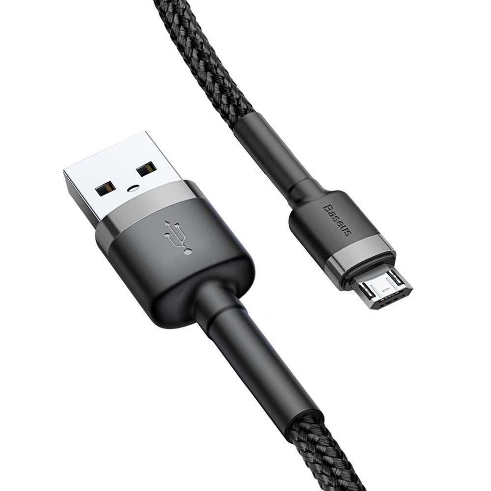 Odolný nylonový kabel Baseus Cafule Cable Durable Nylon Braided Wire USB / micro USB QC3.0 2.4A 0,5M černo-šedý (CAMKLF-AG1)
