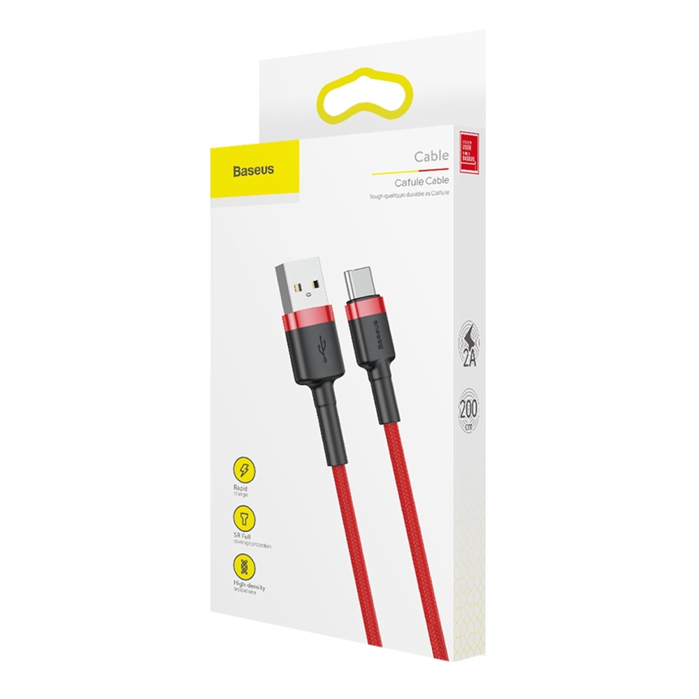 Baseus Cafule kabel odolný nylonový kabel USB / USB-C QC3.0 2A 2M červený CATKLF-C09