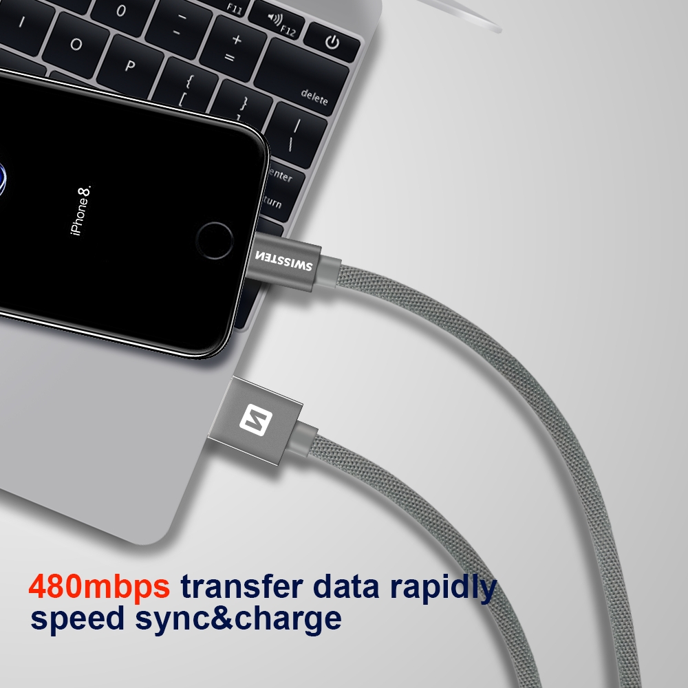 Swissten datový kabel USB lighting 1.2 m černý inteligentí s opletem
