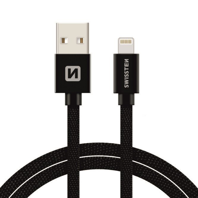 Swissten datový kabel USB lighting 1.2 m černý inteligentí s opletem