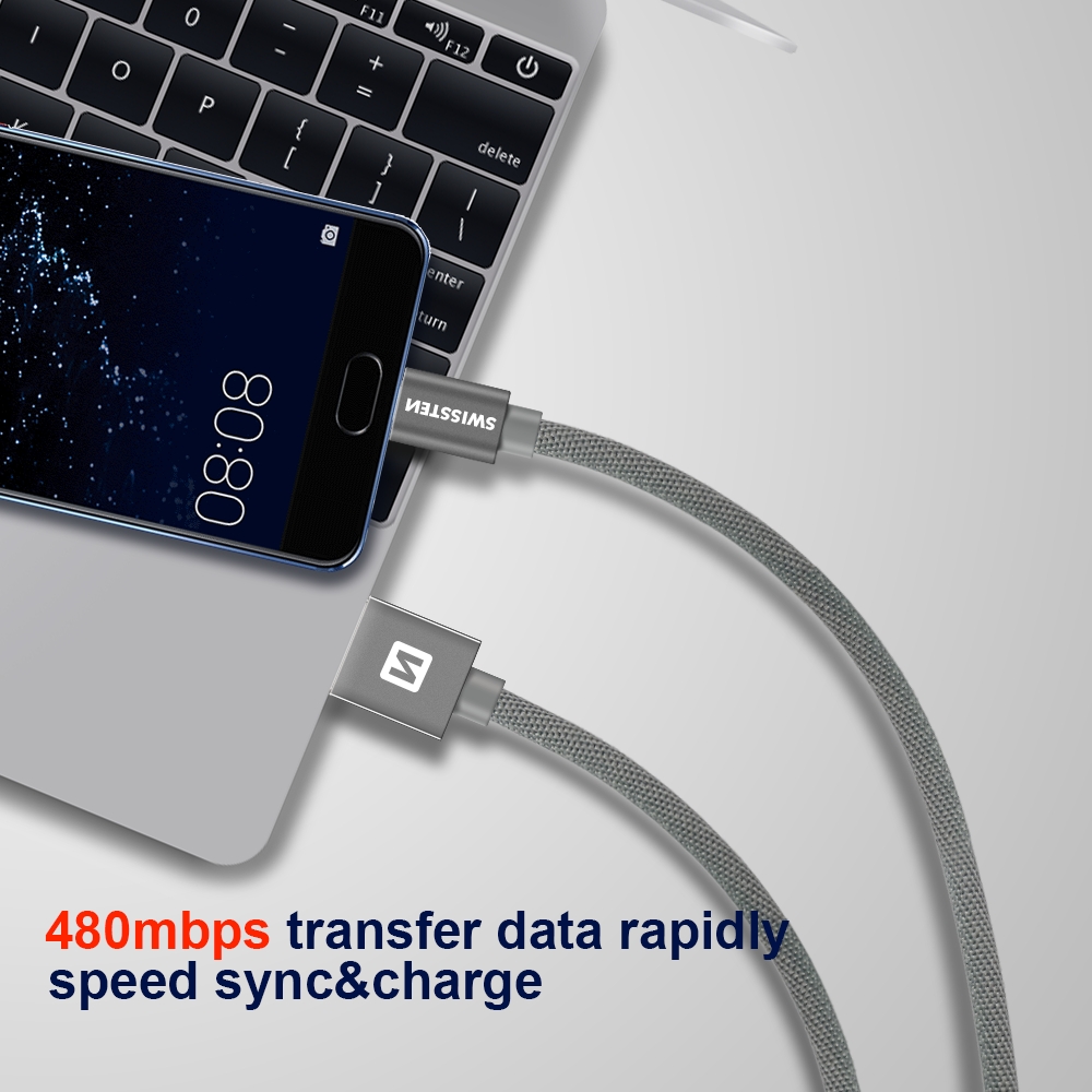 Swissten datový kabel USB - USB-C 1.2 M černý - inteligentí s opletem