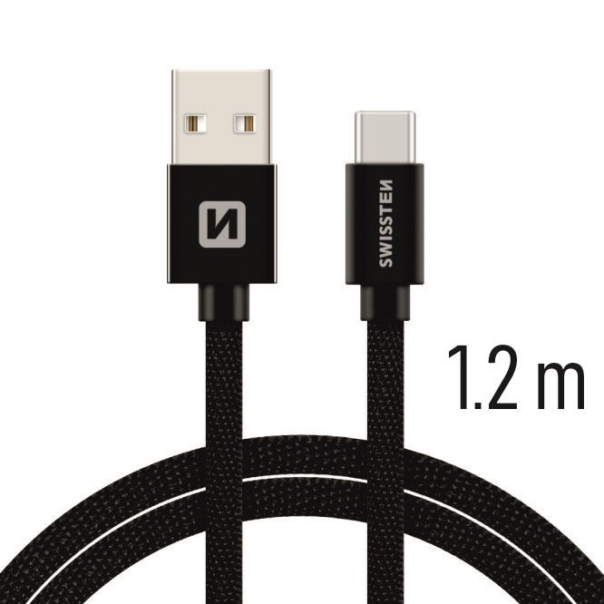 Swissten datový kabel USB - USB-C 1.2 M černý - inteligentí s opletem