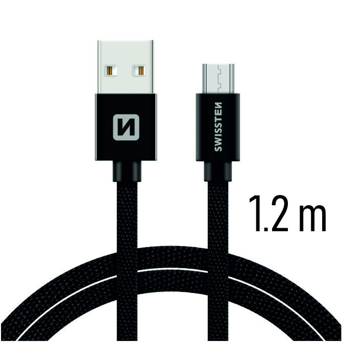 Swissten datový kabel USB opletový micro USB 1.2m černý