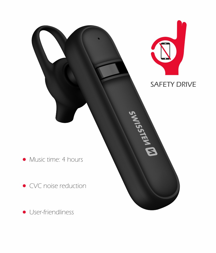 Swissten bluetooth headset sluchátko caller černé