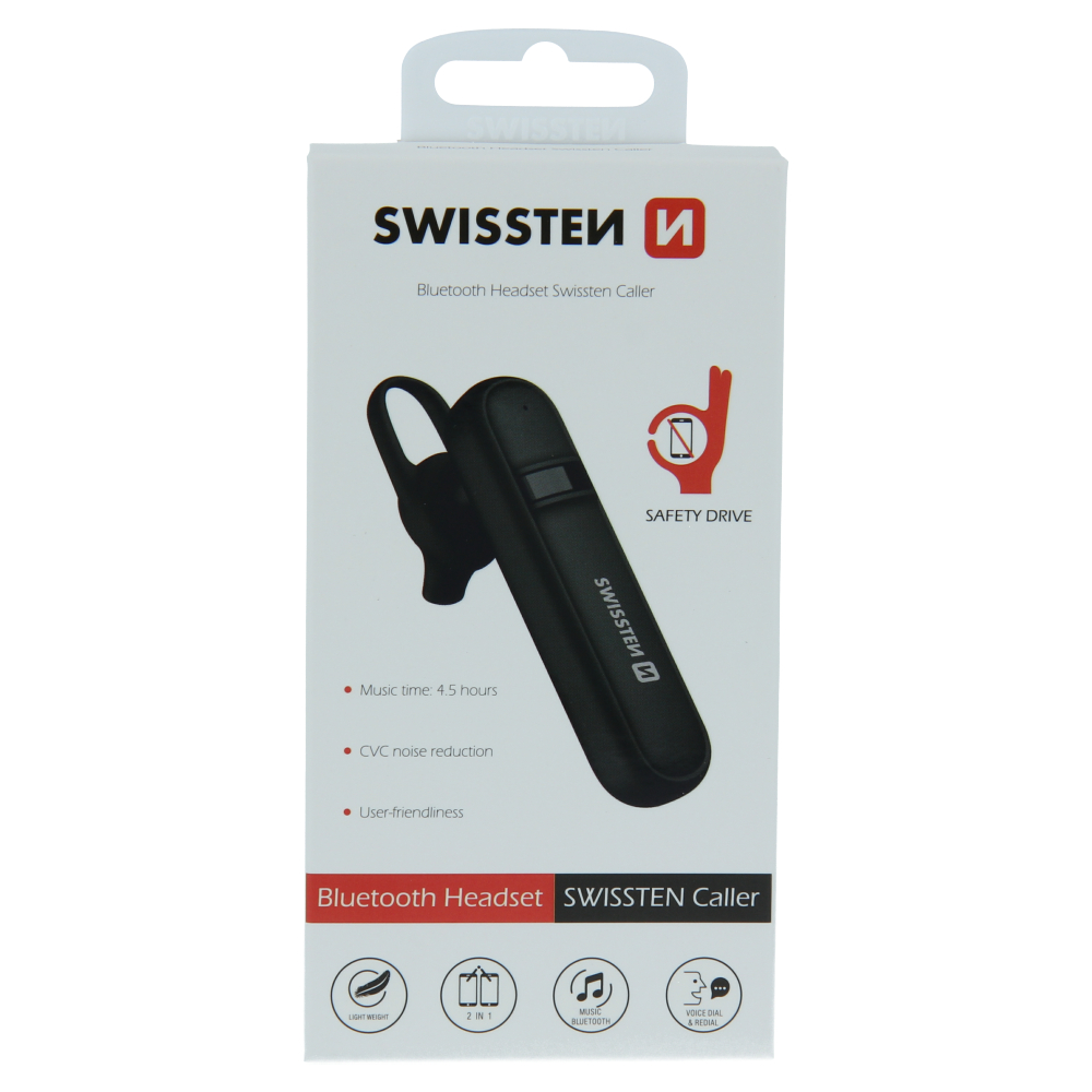 Swissten bluetooth headset sluchátko caller černé