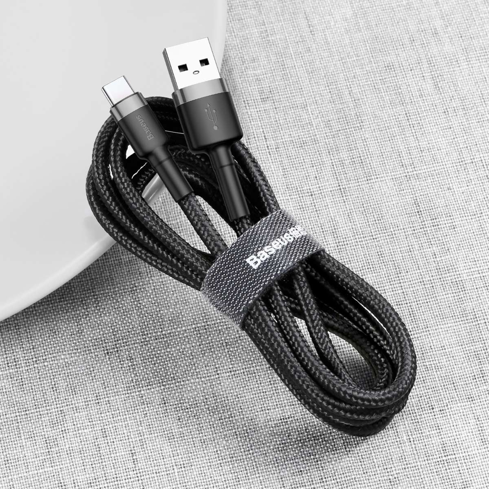 Baseus nylonový USB kabel USB-C QC3.0 3A 0,5M černošedý CATKLF-AG1