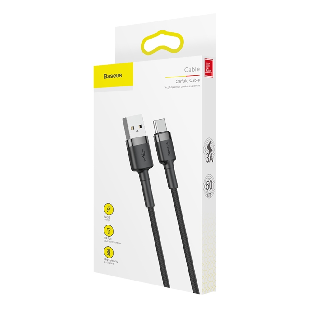 Baseus nylonový USB kabel USB-C QC3.0 3A 0,5M černošedý CATKLF-AG1