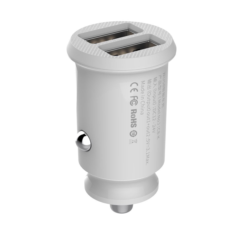 Baseus Grain Car Charger Mini univerzální autonabíječka do zapalovače 2x USB 3.1A bílá CCALL-ML02