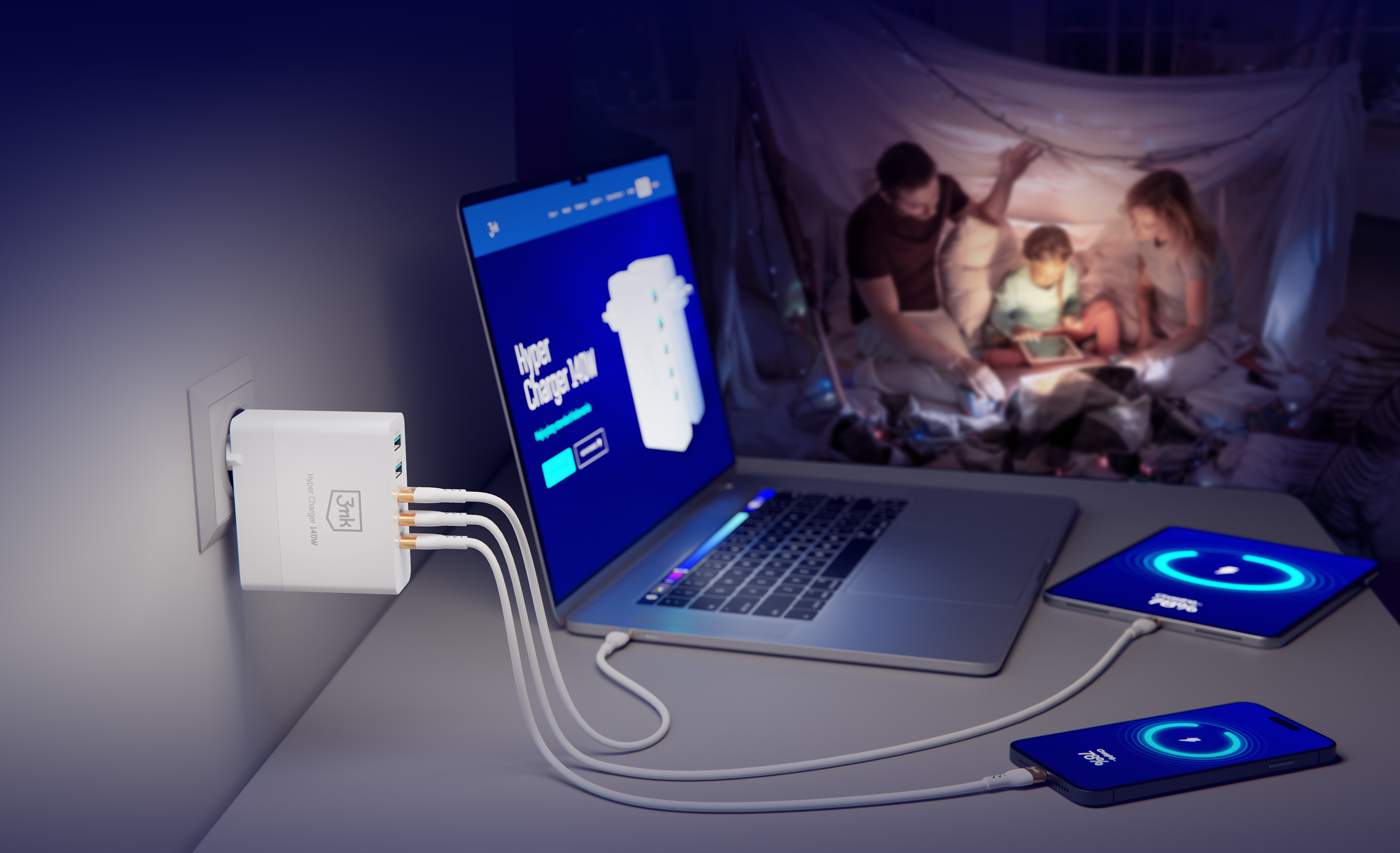 3mk Hyper GaN Síťová nabíječka140W 5 USB portů – nabíjí až 5 zařízení současně