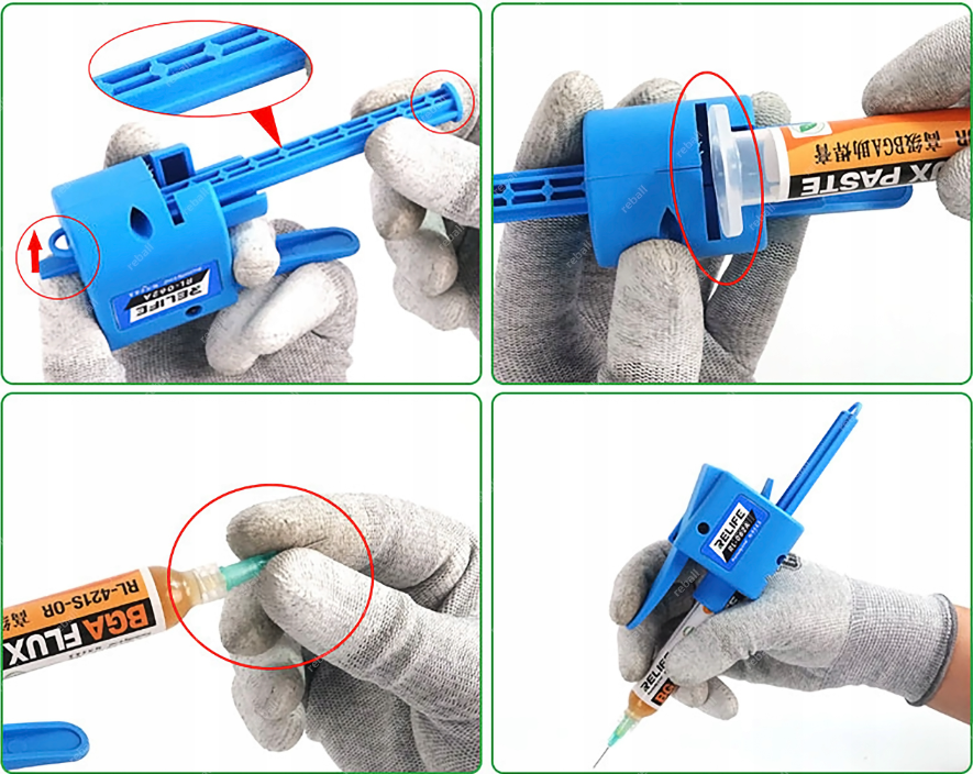 Lepící vytlačovací pistole Relife RL-062A - pro fluxy, lepidla, soldery + 2ks jehel