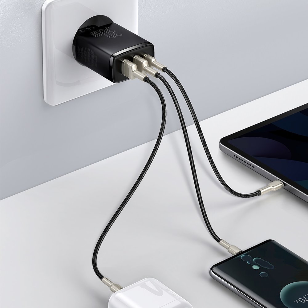 Baseus Kompaktní rychlá nabíječka 2x USB / USB Typ C 30W 3A napájení Quick Charge černá CCXJ-E01