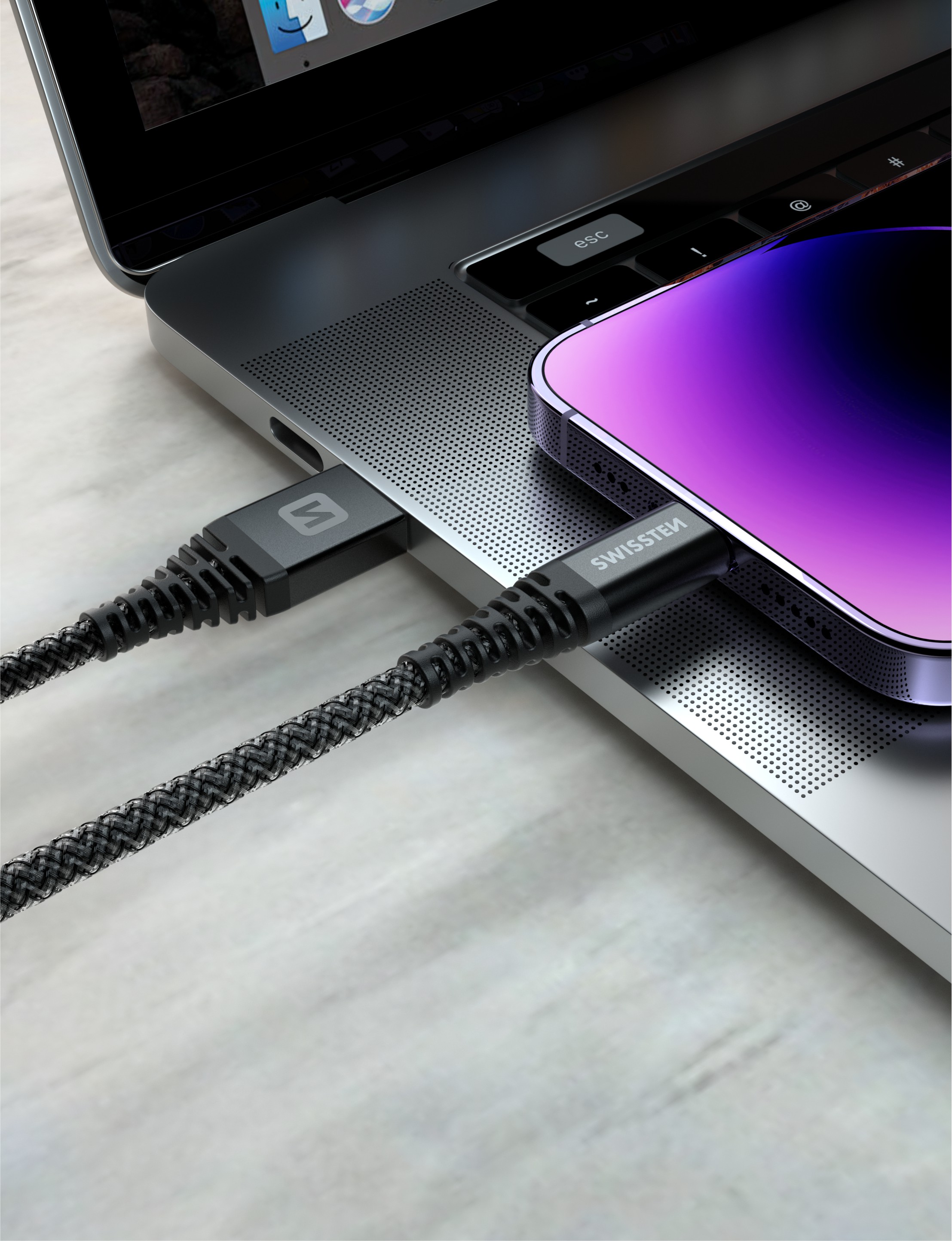 Swissten kevlarový datový kabel USB-C / USB-C 1.5 M antracitový
