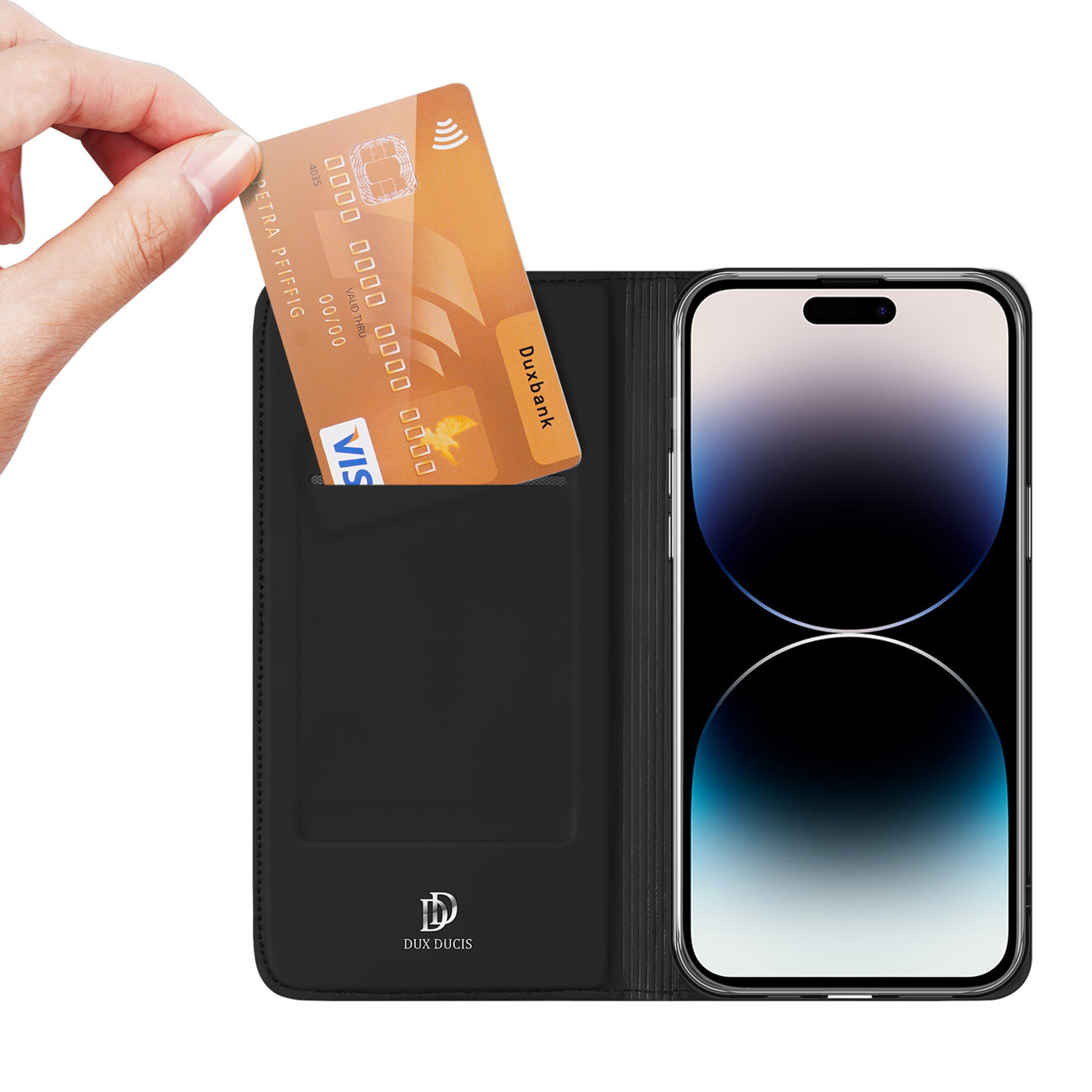 Obal iPhone 15 Pro Max černé Dux Ducis Skin Pro flipové a peněženkové pouzdro - flip- kniha