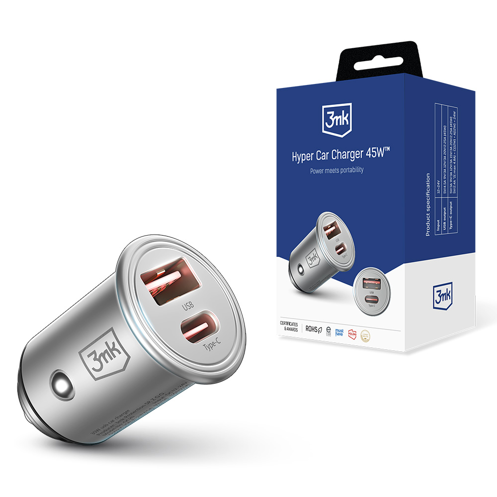 3mk nabíječka do auta 45W - Hyper Car Charger USB + USB-C