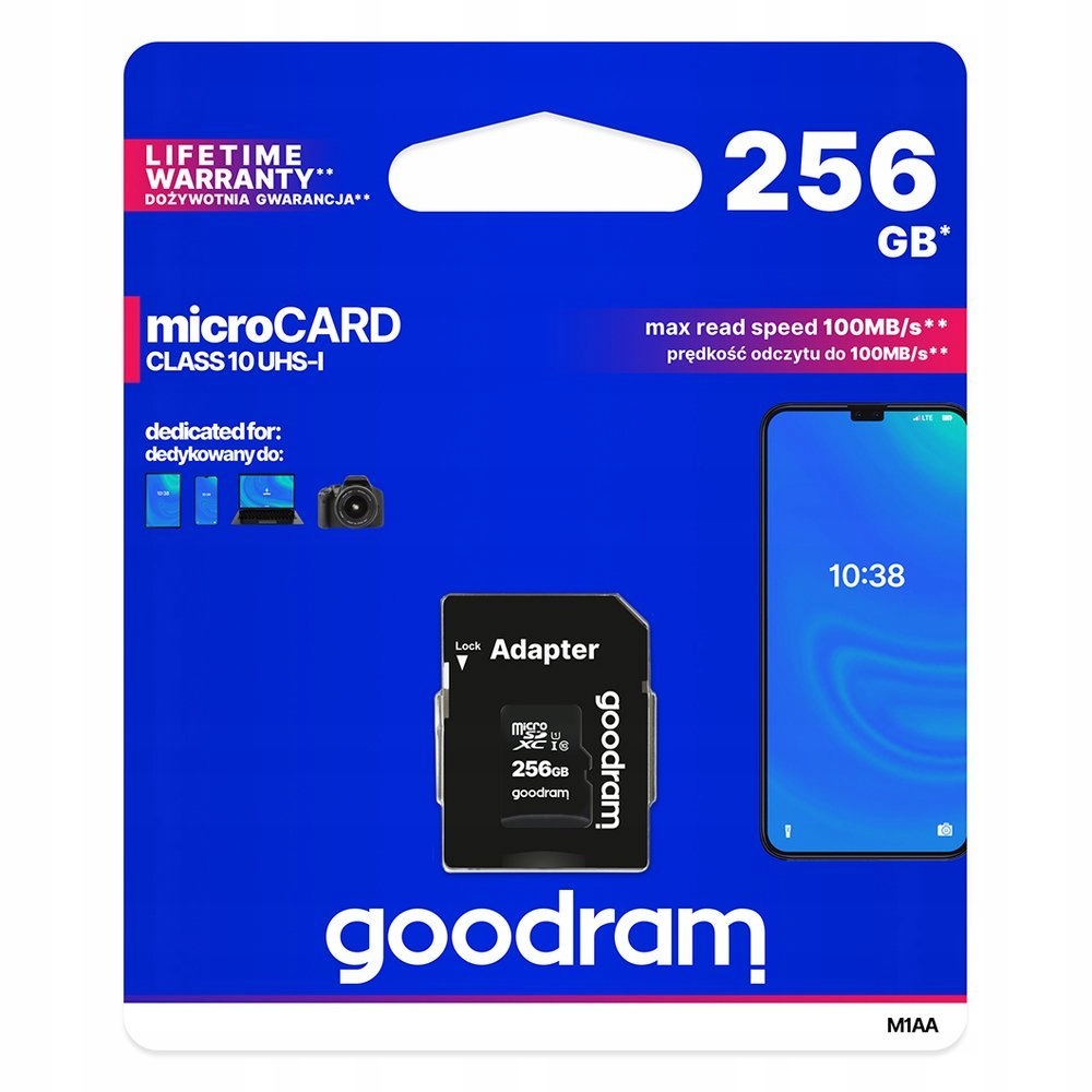 Paměťová karta Goodram micro SD 256 GB CL10 UHS I + adaptér