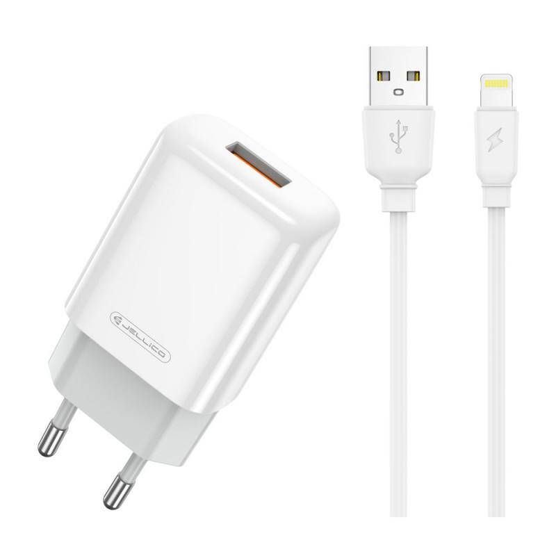 Jellico AC nabíječka - EU01 2.4A USB + Lightning kabel bílý