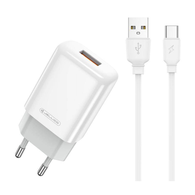 Jellico síťová nabíječka EU01 2.4A USB + USB-C kabel bílý