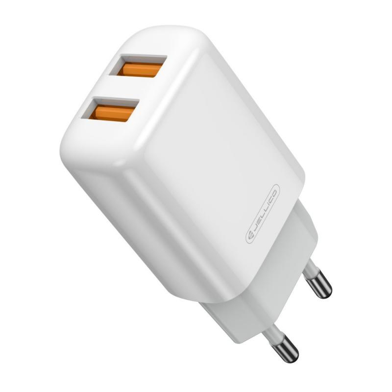 Jellico síťová nabíječka - EU02 2,4A 2x USB + USB-C kabel sada bílá