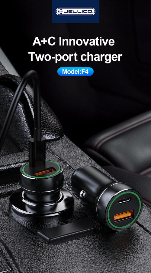 Jellico nabíječka do auta - F4 PD 20W 1x USB-C + 1x USB QC3.0 černá autonabíječka