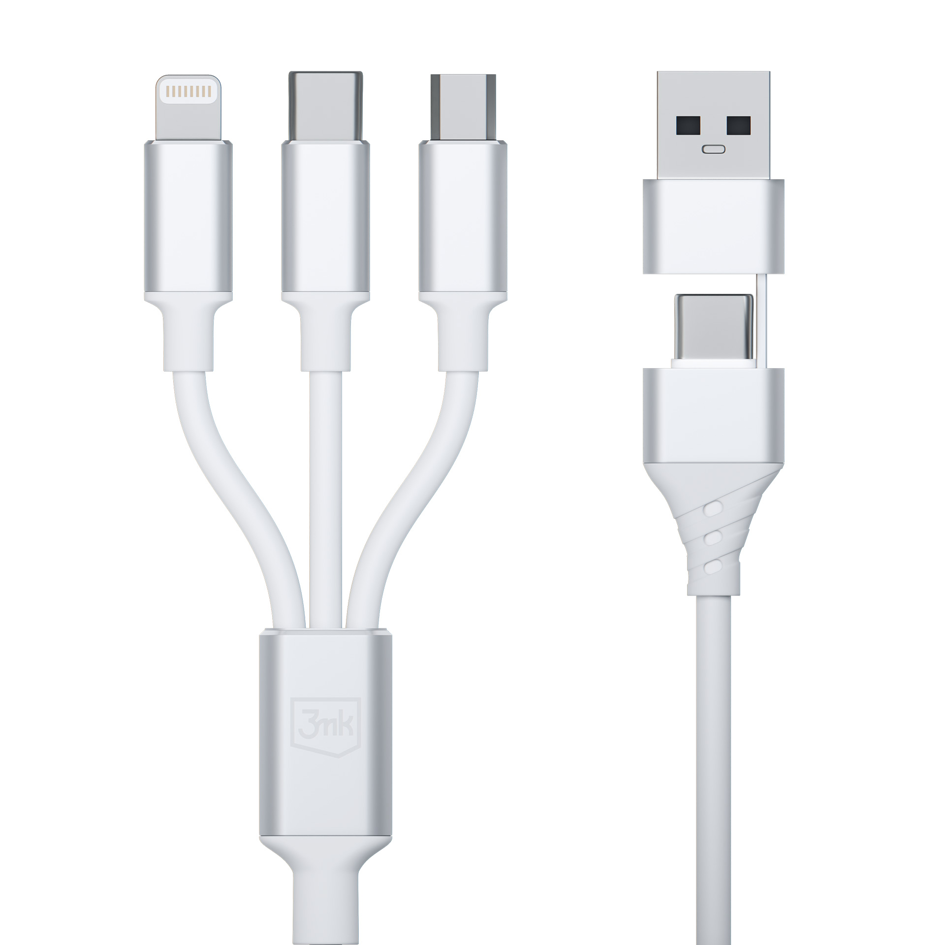 3MK Hyper kabel 3v1 USB-A / USB-C na MicroUSB / USB-C / Lightning 1,5 m bílý