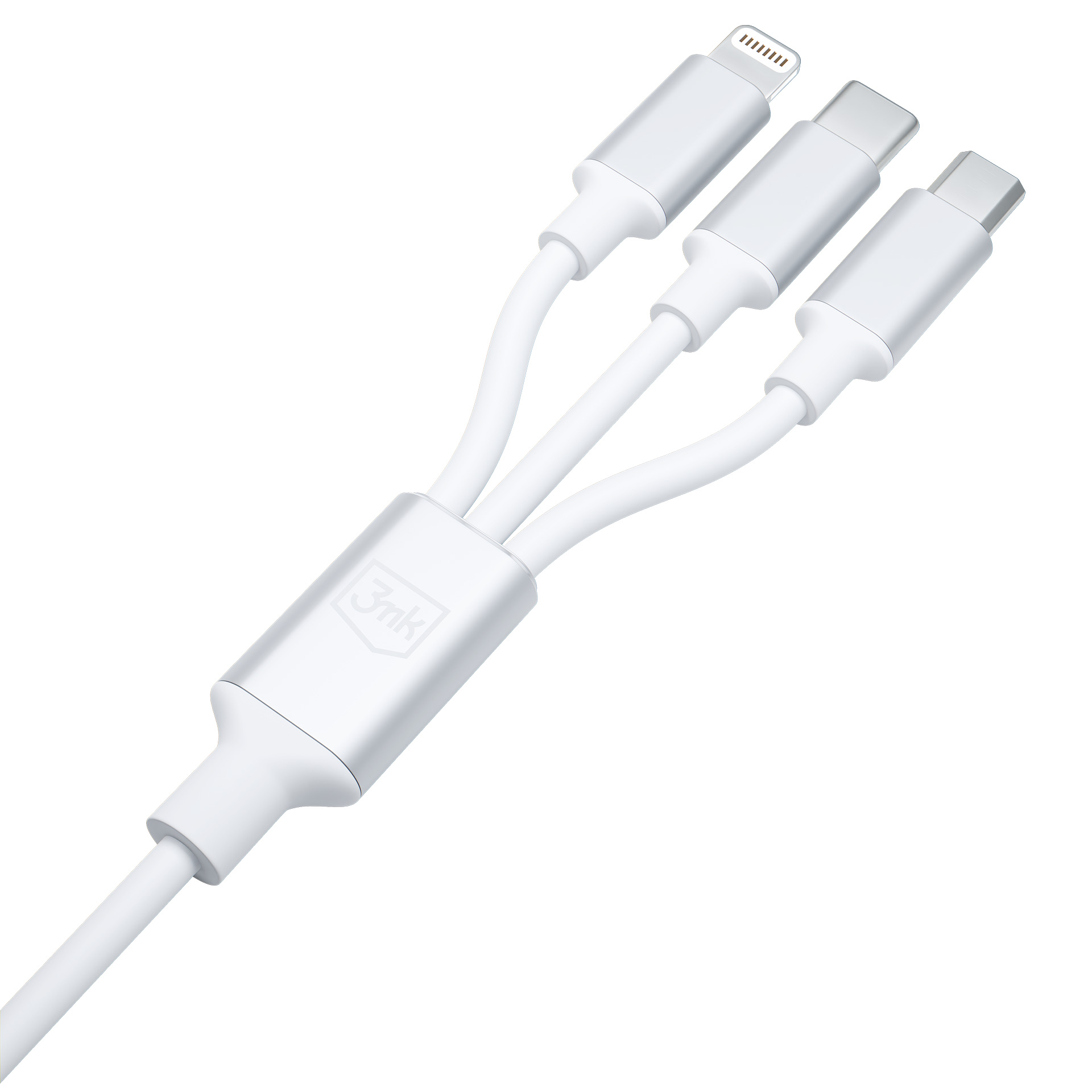 3MK Hyper kabel 3v1 USB-A / USB-C na MicroUSB / USB-C / Lightning 1,5 m bílý