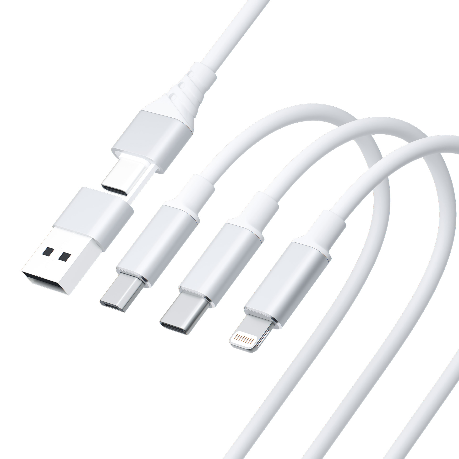 3MK Hyper kabel 3v1 USB-A / USB-C na MicroUSB / USB-C / Lightning 1,5 m bílý