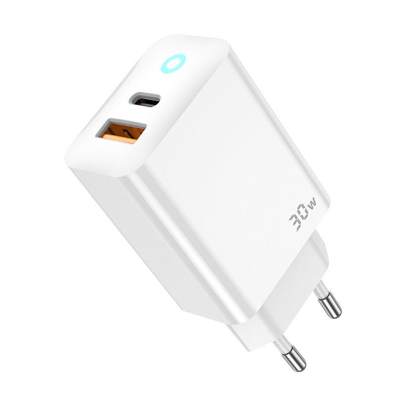 Jellico síťová nabíječka EU13 GaN PD 30W 1x USB-C + 1x USB QC3.0 bílá