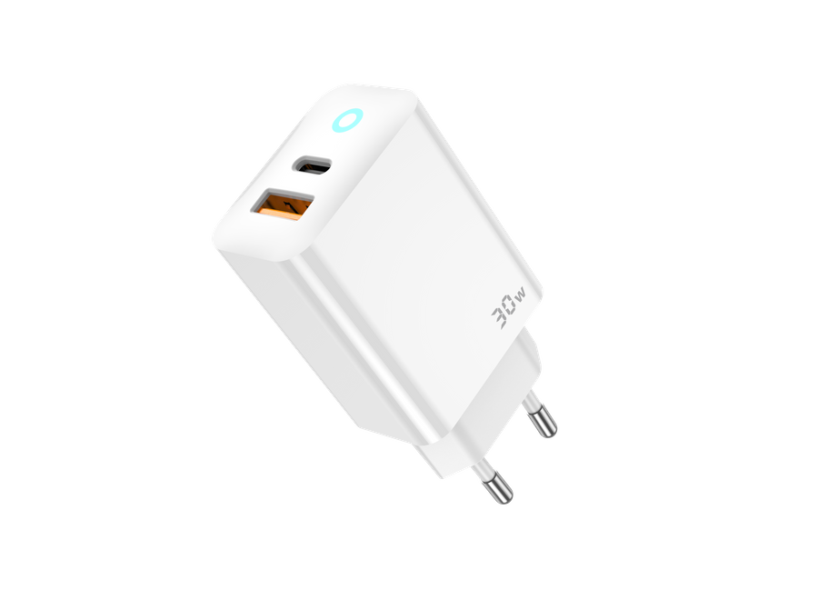 Jellico siťová nabíječka EU13 GaN PD 30W 1x USB-C + 1x USB QC3.0 + kabel USB-C / Lightning bílý set
