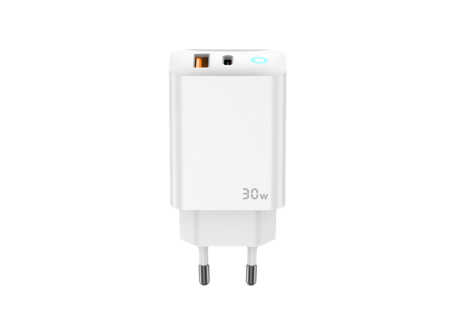 Jellico siťová nabíječka EU13 GaN PD 30W 1x USB-C + 1x USB QC3.0 + kabel USB-C / Lightning bílý set