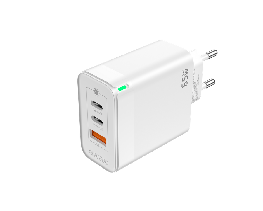 Jellico síťová nabíječka nabíječka C79 GaN PD 65W 2x USB-C + 1x USB QC3.0 bílá