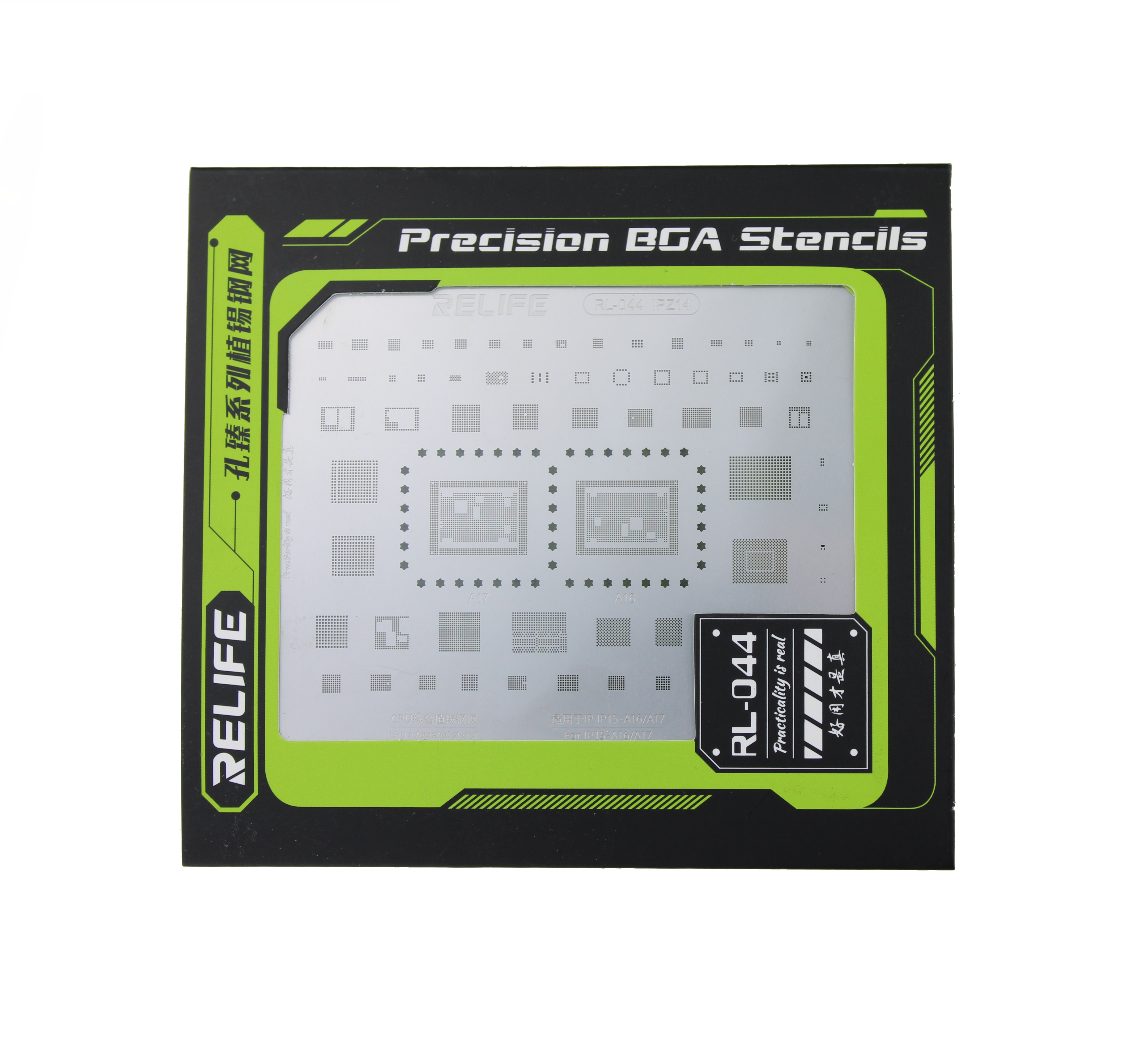 Šablona pro opravu integrovaných obvodů BGA v iPhone 15 série RELIFE RL-044 IPZ14