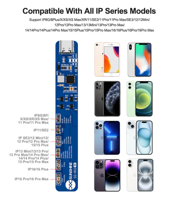 Sunshine SS-903 SE – Aktivační deska pro nabíjení baterií iPhonů od 8 do 16 Pro Max