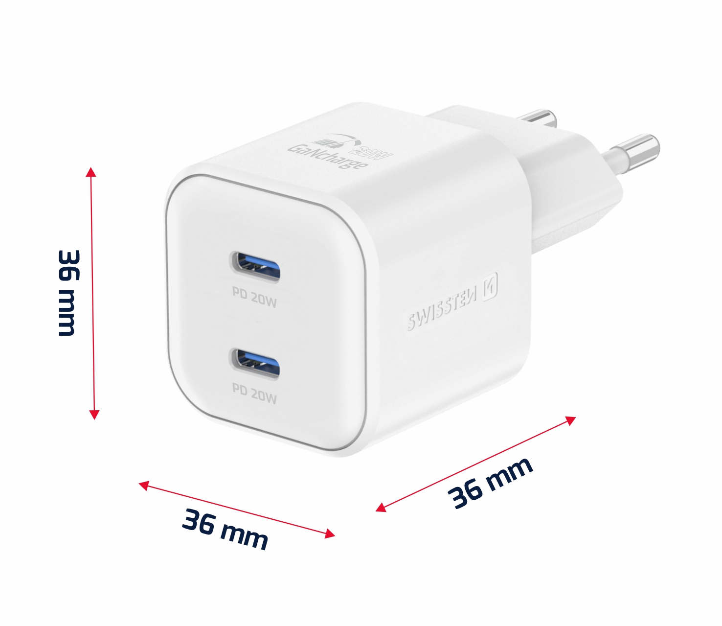 SWISSTEN GaN Síťová nabíječka 20w 2x USB-C kabel PD bílá