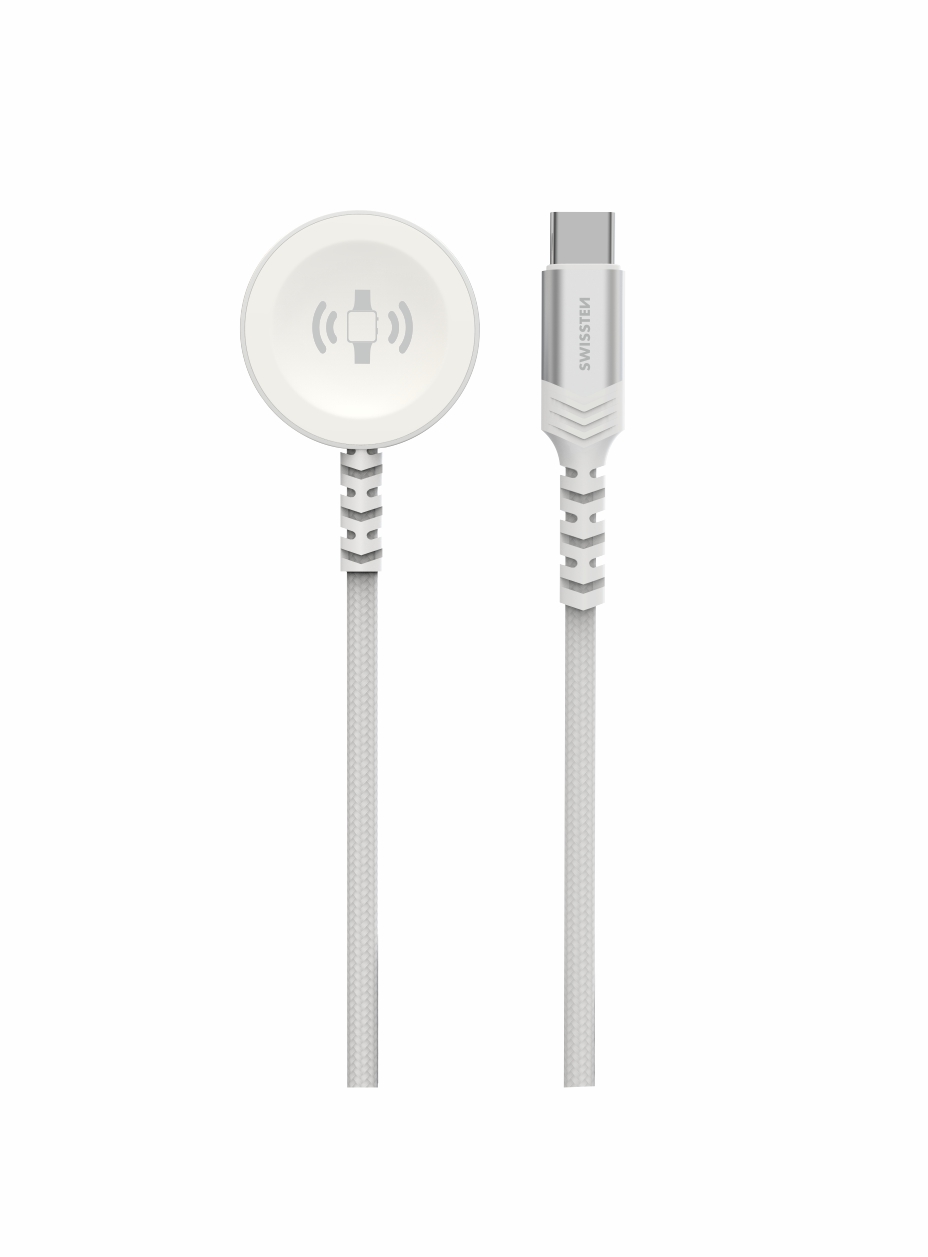 Swissten 2v1 Kabel pro nabíjení Apple Watch a zařízení s USB-C 1,2m bílý