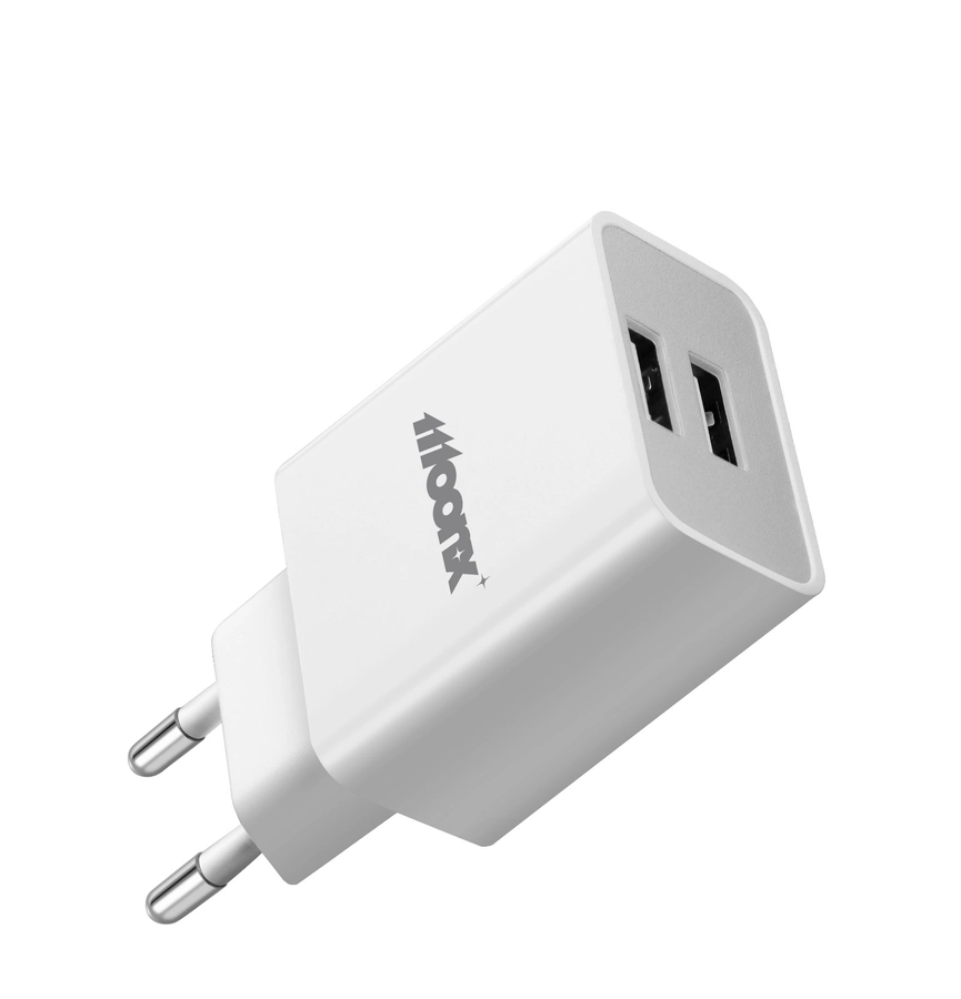 MOONX síťová nabíječka MC02 2.4A 12W 2xUSB + kabel USB-C bílá
