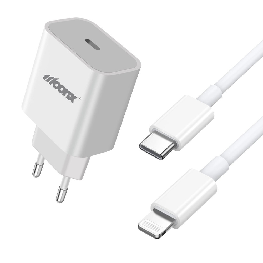 MOONX síťová nabíječka MC03 PD 20W 1xUSB-C + kabel USB-C – Lightning bílá