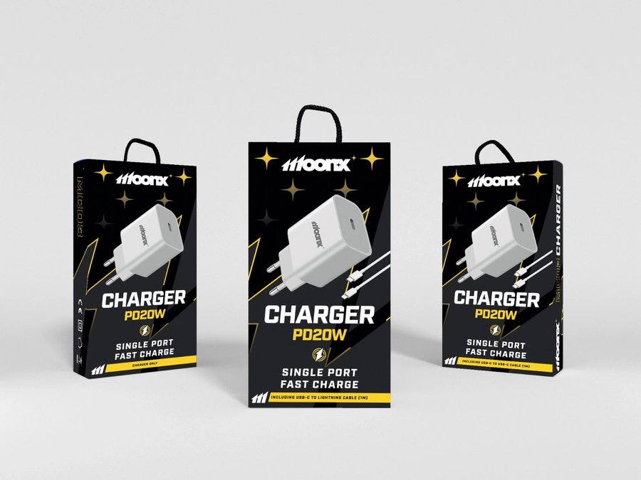 MOONX síťová nabíječka MC04 PD 20W 1xUSB-C + 1xUSB QC3.0 + kabel USB-C - Lightning bílá